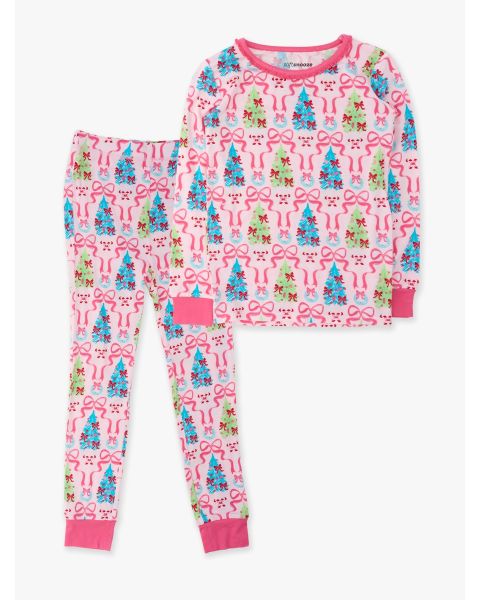 Merry & Bright Bows Girls Ruffle Long Sleeve Pajama Set, Bamboo Viscose