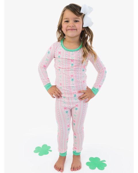 Clover Bows & Wishes Ruffle Long Sleeve Pajama Set, Modal Blend