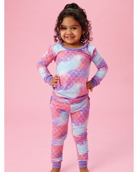 Shimmer Mermaid Tale Toddler Ruffle Long Sleeve Pajama Set, Modal Blend