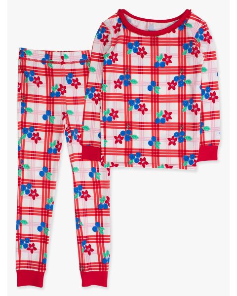 Red, White, & Blueberry Ruffle Long Sleeve Pajama Set, Modal Blend