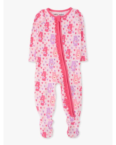 Pink Heart Care Bears Ruffle One Piece Footie Pajamas, Modal Blend