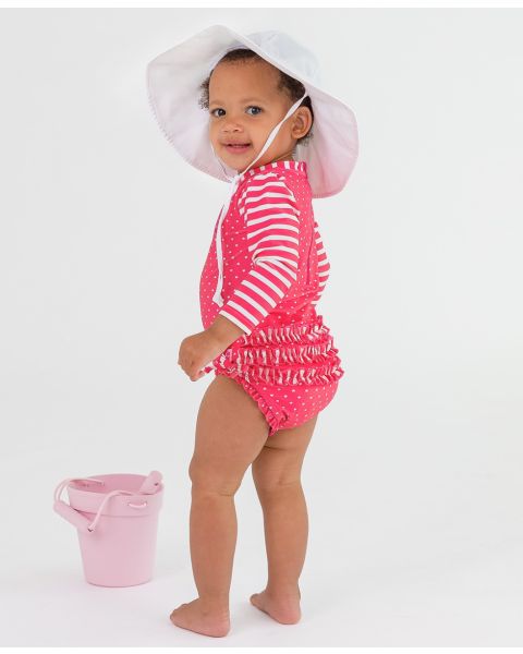 Hot Pink Heart Long Sleeve One Piece Rash Guard