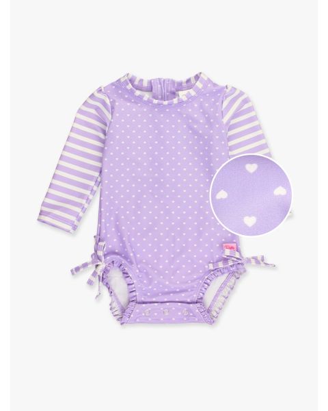 Lavender Heart Polka Dot Long Sleeve One Piece Rash Guard