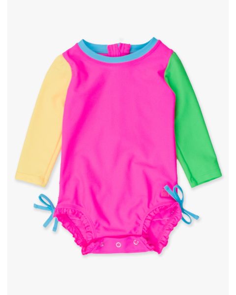 Neon Color Block Long Sleeve One Piece Rash Guard