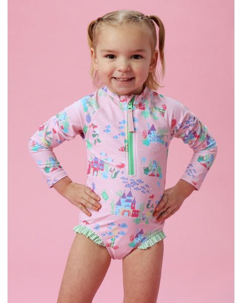 Atlantis Mermaids Long Sleeve Zipper One Piece Rash Guard Swimsuit