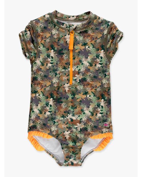 Classic Camo Short Sleeve Rash Guard One Piece Swimsuit