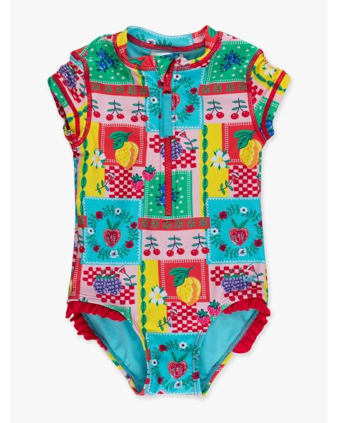 Picnic Party Short Sleeve Rash Guard One Piece Swimsuit
