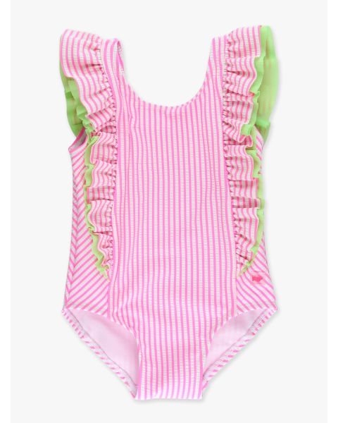 Neon Pink Seersucker Seersucker Waterfall One Piece Swimsuit