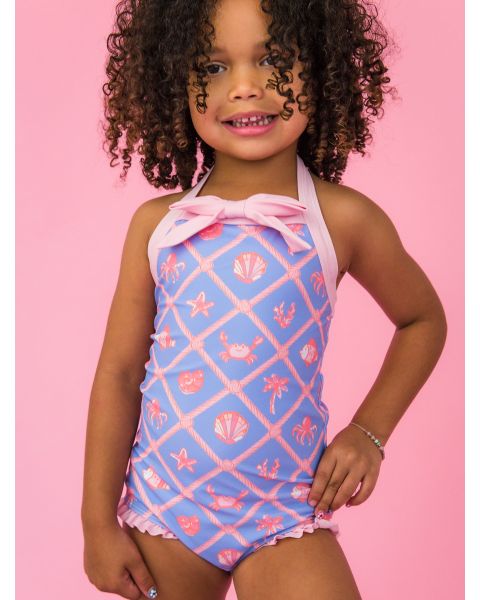 Tropical Trellis Halter One Piece Swimsuit