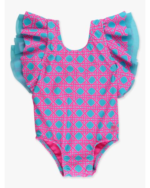 Neon Sorbet Cane Butterfly Sleeve One Piece Swimsuit