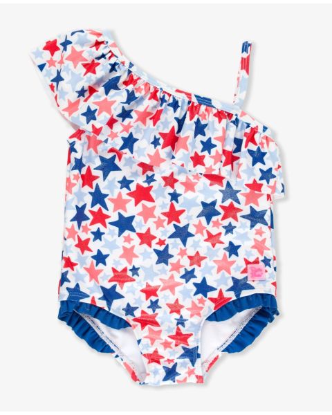 Shimmer Star-Spangled One Shoulder Ruffle One Piece