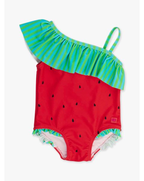 Watermelon One Shoulder Ruffle One Piece Swimsuit