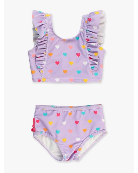 Lavender Colorful Hearts Waterfall Tankini 2-Piece Swimsuit, with Signature Rear Ruffles
