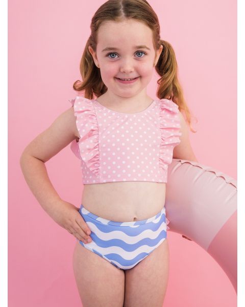 Periwinkle Blue Wavy Stripe Waterfall Tankini 2-Piece Swimsuit, with Signature Rear Ruffles