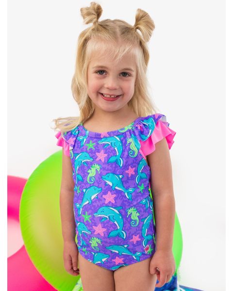 Neon Fin Friends Bow V-Back One Piece Swimsuit