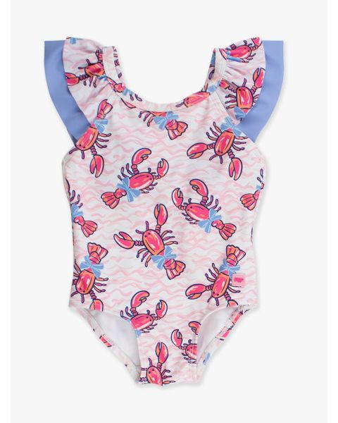 Pink Lobster Lagoon Bow V-Back One Piece Swimsuit