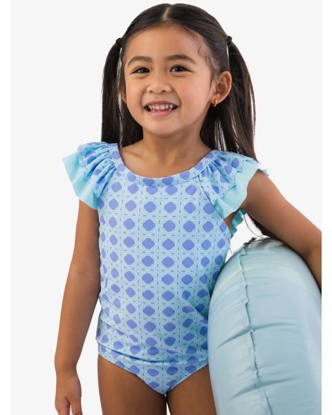 Periwinkle Blue Coastal Cane Bow V-Back One Piece Swimsuit