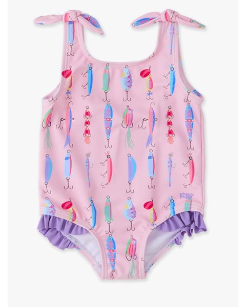 Pink Gone Fishin Tie Shoulder One Piece Swimsuit