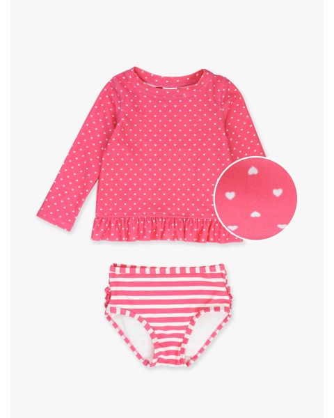 Hot Pink Heart Long Sleeve Rash Guard Bikini