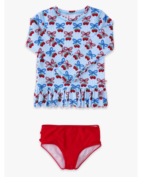 Berries & Bows Scallop Hem Long Sleeve Rash Guard 2-Piece, with Signature Rear Ruffles