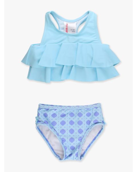 Periwinkle Blue Coastal Cane Flounce Bikini 2-Piece Swimsuit, with Signature Rear Ruffles