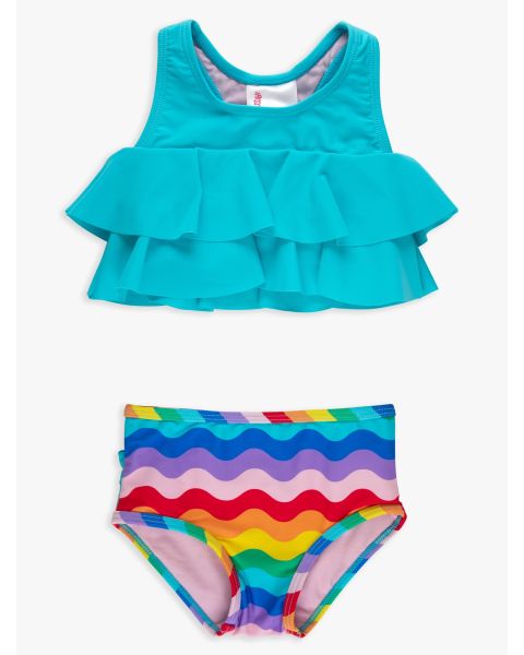 Rainbow Wavy Stripe Flounce Bikini 2-Piece Swimsuit, with Signature Rear Ruffles