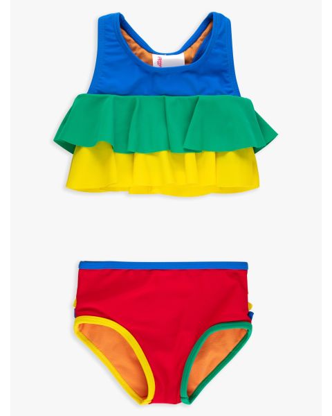 Primary Color Block Flounce Bikini 2-Piece Swimsuit, with Signature Rear Ruffles