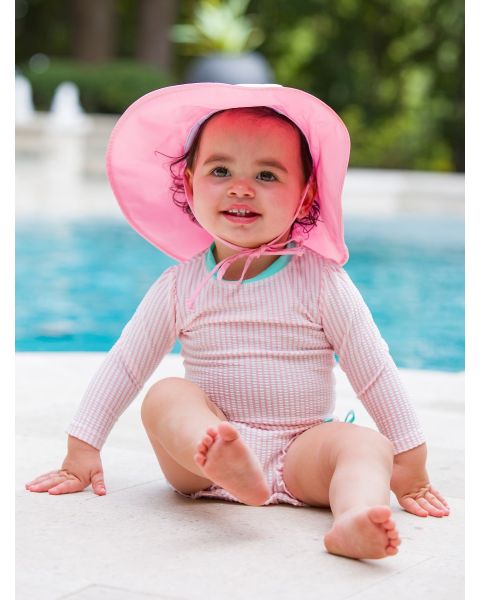 Pink Seersucker Long Sleeve One Piece Rash Guard