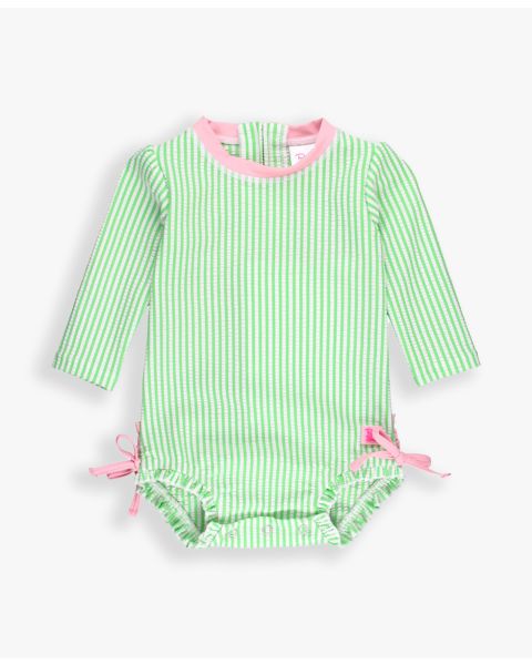 Spring Green Seersucker Long Sleeve One Piece Rash Guard