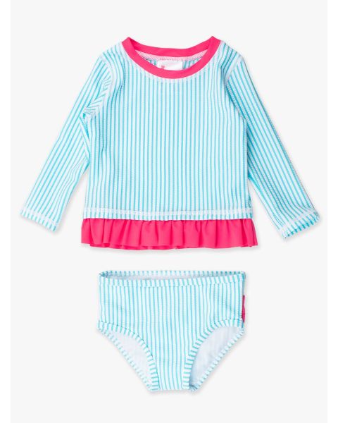 Bright Aqua Seersucker Long Sleeve Rash Guard Bikini