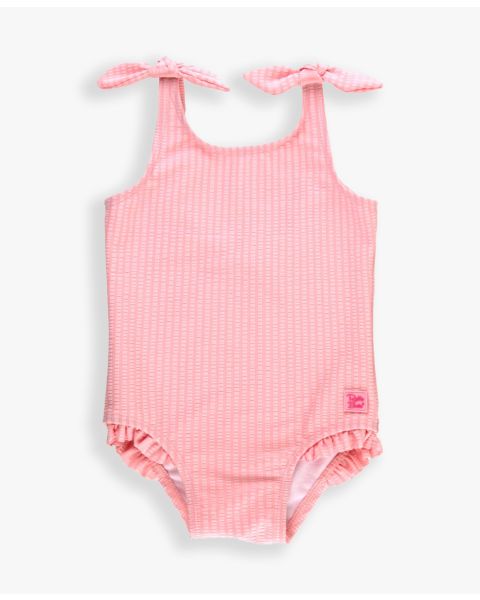 Pink Seersucker Tie Shoulder One Piece