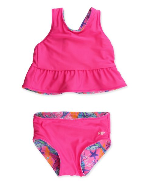 Neon Shimmer Mermaid Reversible Peplum Tankini 2-Piece Swimsuit