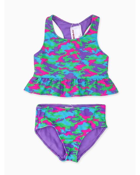 Neon Camo Reversible Peplum Tankini 2-Piece Swimsuit