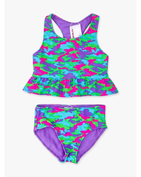 Neon Camo Reversible Peplum Tankini 2-Piece Swimsuit