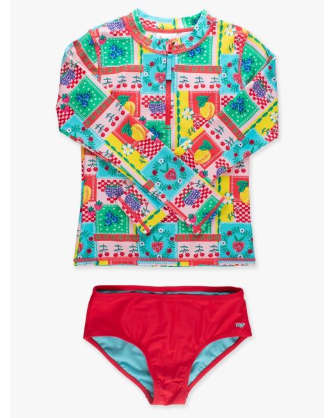 Picnic Party Long Sleeve Zipper Rash Guard 2-Piece Swimsuit