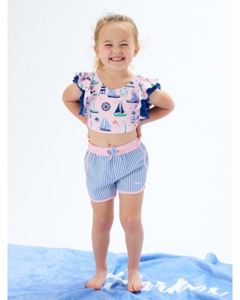 Periwinkle Blue Seersucker Girls Board Shorts