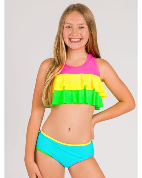 Neon Color Block Flounce Bikini 2-Piece Swimsuit