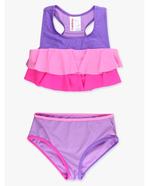 Neon Purple Color Block Flounce Bikini 2-Piece Swimsuit