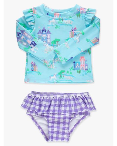 Once Upon a Castle Flutter Long Sleeve Rash Guard Skirted 2-Piece Swimsuit