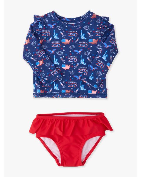 America250® Flutter Long Sleeve Rash Guard Skirted 2-Piece Swimsuit