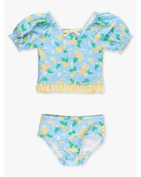 Blooming Basket Puff Sleeve Ruffle Tankini 2-Piece Swimsuit
