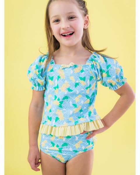 Blooming Basket Puff Sleeve Ruffle Tankini 2-Piece Swimsuit