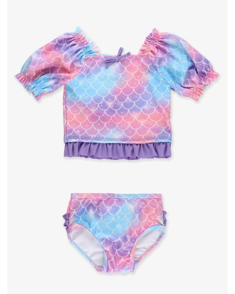 Shimmer Mermaid Tale Puff Sleeve Ruffle Tankini 2-Piece Swimsuit