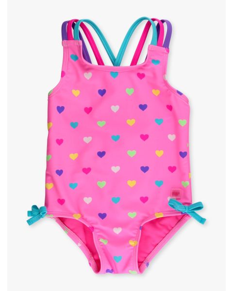 Neon Pink Colorful Hearts Cross-Back One Piece Swimsuit