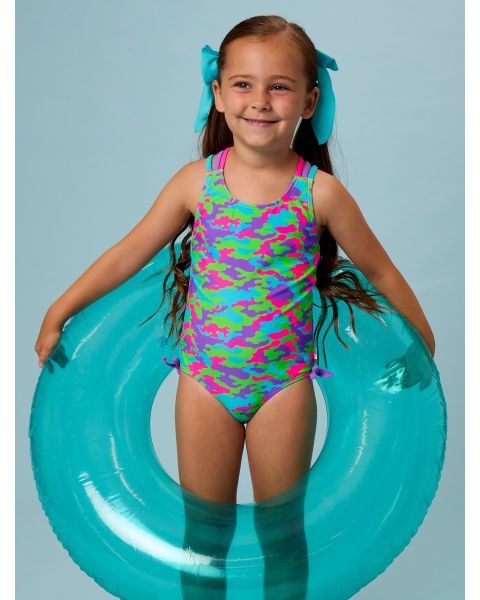 Neon Camo Cross-Back One Piece Swimsuit