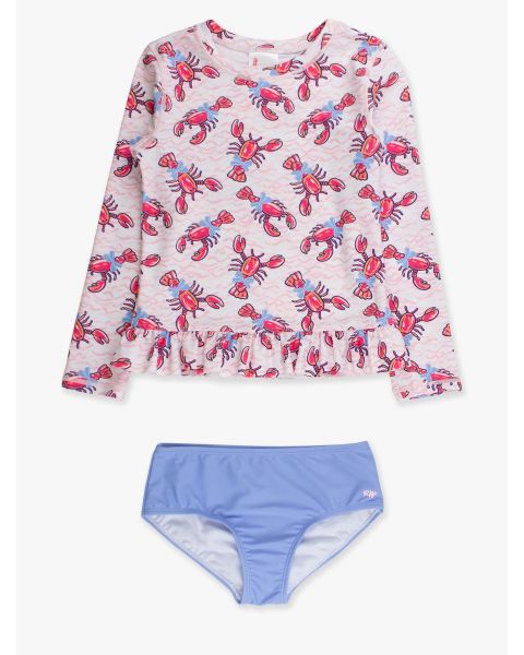 Pink Lobster Lagoon Long Sleeve Rash Guard 2-Piece Swimsuit