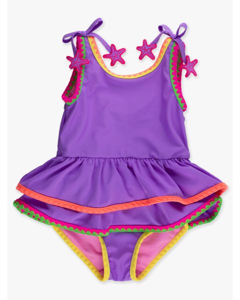 Neon Purple Crochet Detail Peplum One Piece Swimsuit