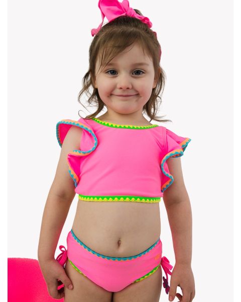 Neon Pink Crochet Detail Butterfly Tankini 2-Piece Swimsuit
