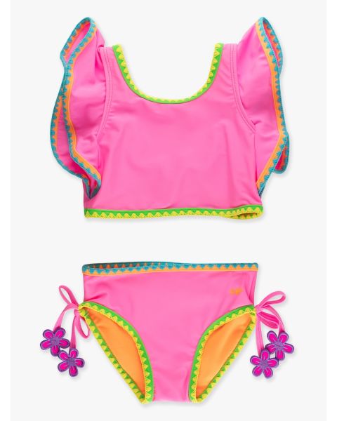 Neon Pink Crochet Detail Butterfly Tankini 2-Piece Swimsuit