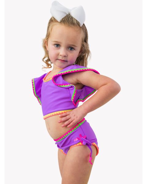 Neon Purple Crochet Detail Butterfly Tankini 2-Piece Swimsuit